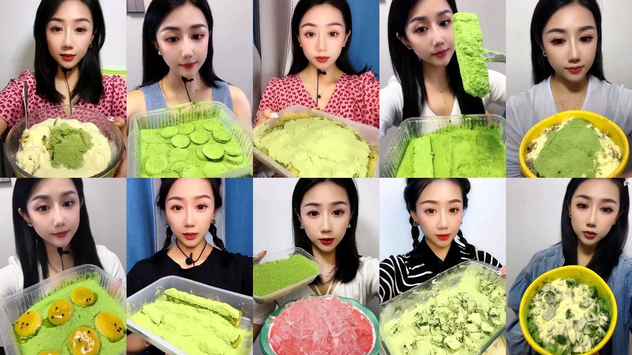 MIX PASSION FRUIT , MATCHA AND MILK POWDER MIX SHAVED ICE EATING ASMR 💚🧊💛