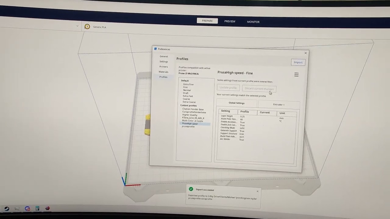 How to Export and import Cura Printing profiles.