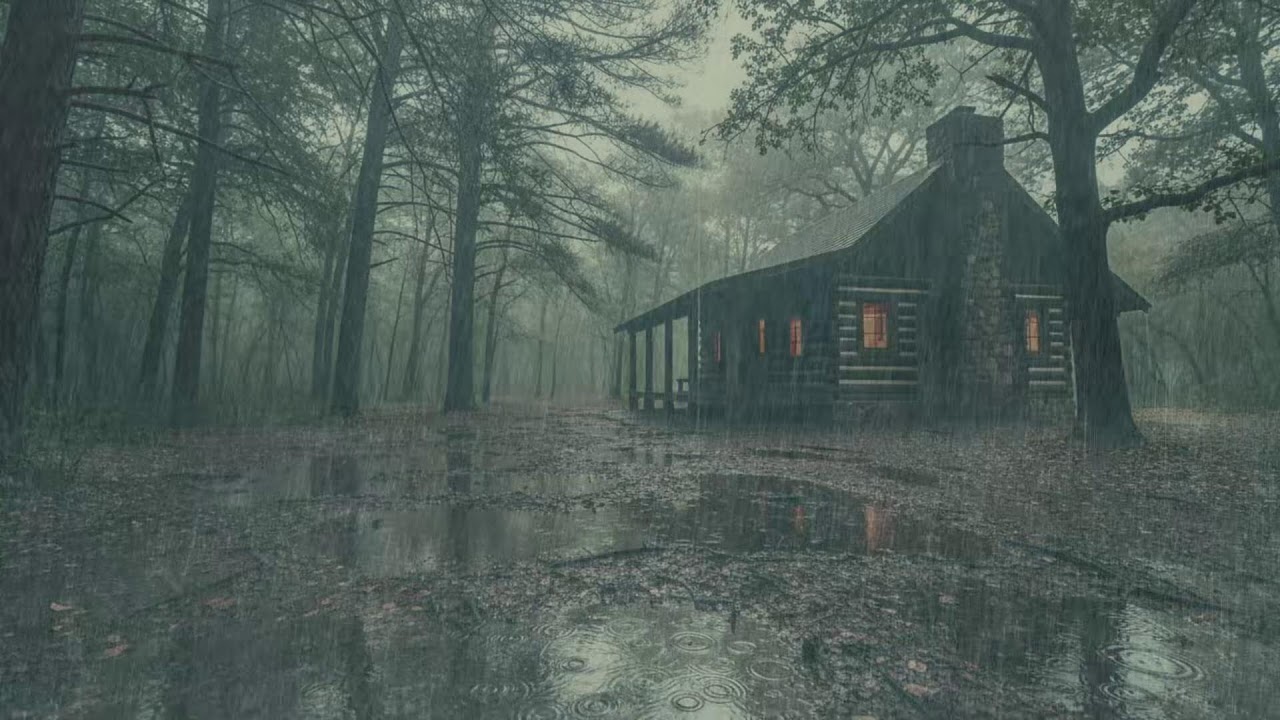 Heavy Rain in a Dark Forest Cabin | Deep Sleep Sounds