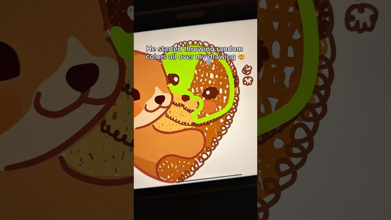 He tried to ruin my art&hellip; but he made it better 💚#artworkout #drawingapp #ipadgame #artchallenge