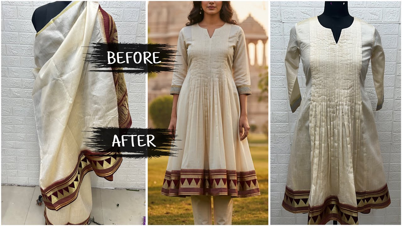 पुरानी साड़ी से बनाएं Designer Dress 👗 | Saree से Stylish Dress Cutting & Stitching | Lady Point
