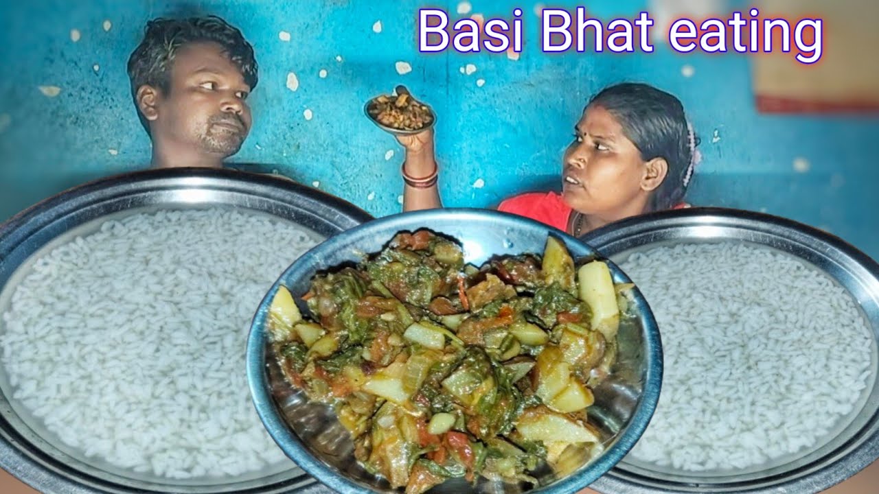 Village traditional pakla bhat night dinner with Palak potato cooking eating | mukbang water rice