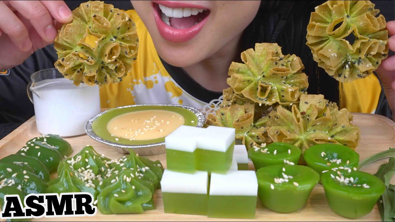 ASMR THAI GREEN PANDAN DESSERT (EATING SOUNDS) NO TALKING | SAS-ASMR