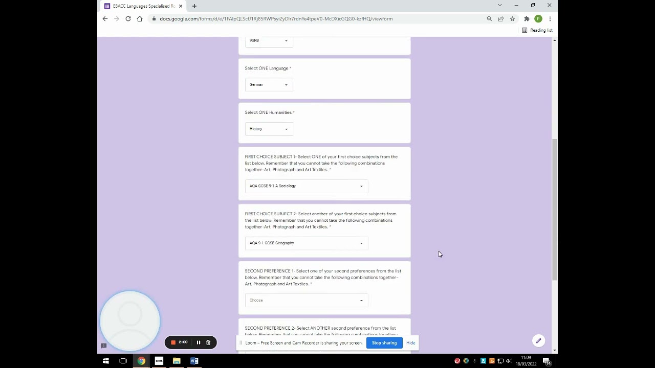 How to complete the EBACC Languages route choices form