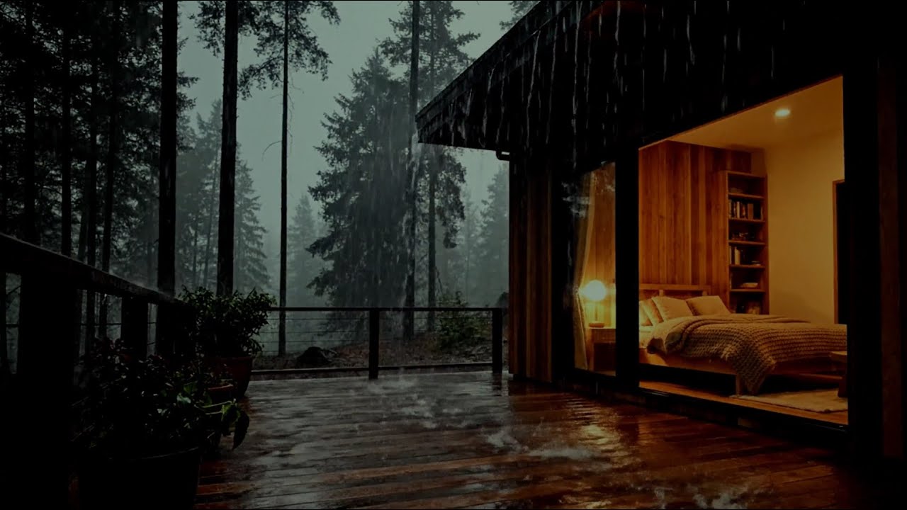 Cozy Cabin Bedroom in Heavy Rain 🌧️  Deep Sleep Rain Sounds in a Forest Night