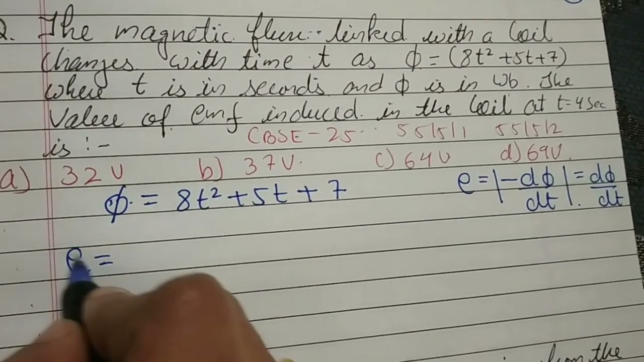 The magnetic flux linked with a coil changes with time t as phi=(8t&sup2;+5t+7)where t is in seconds and