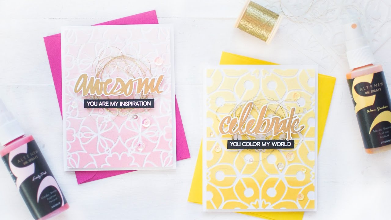 Stenciling with Embossing Paste & Ink Spray | DIY Card with Ombre Background