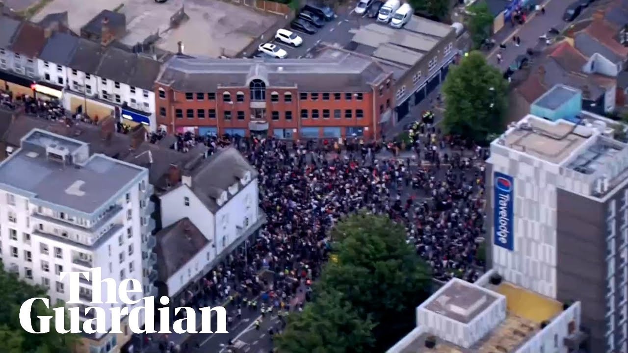 Aerial footage shows peaceful demonstrations in London