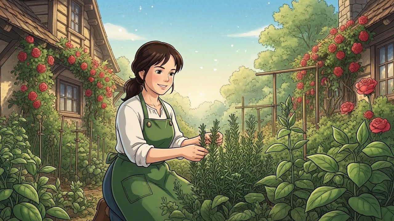 A Peaceful Morning in My Herb Garden — Ghibli-Style Slow Living