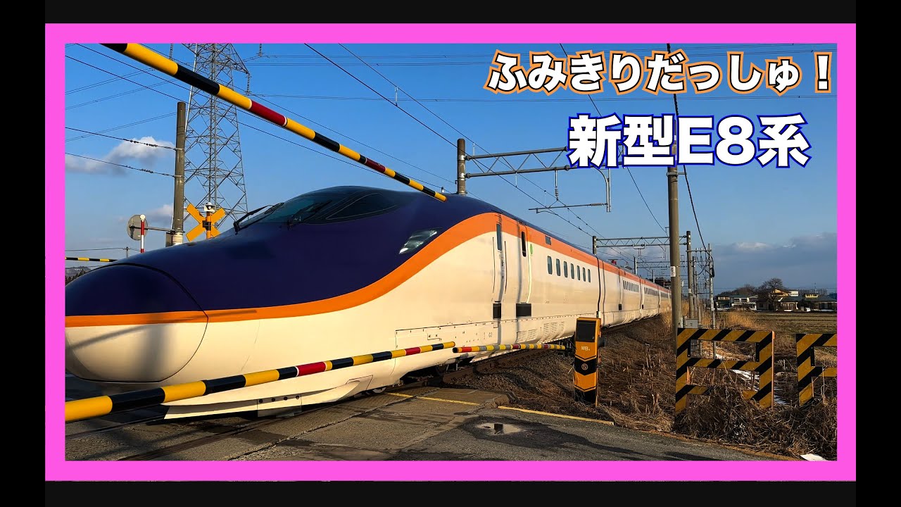 【電車】人気【新型E8系つばさ】といろんな新幹線にふみきり特集！踏切　E3　こまち　はやぶさ　連結　train video japan railway crossing super express