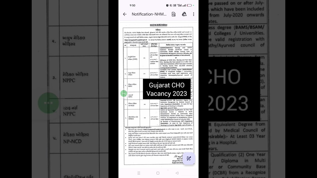 CHO GUJARAT CHO Vacancy 2023 Community Health Officer vacancy 2023