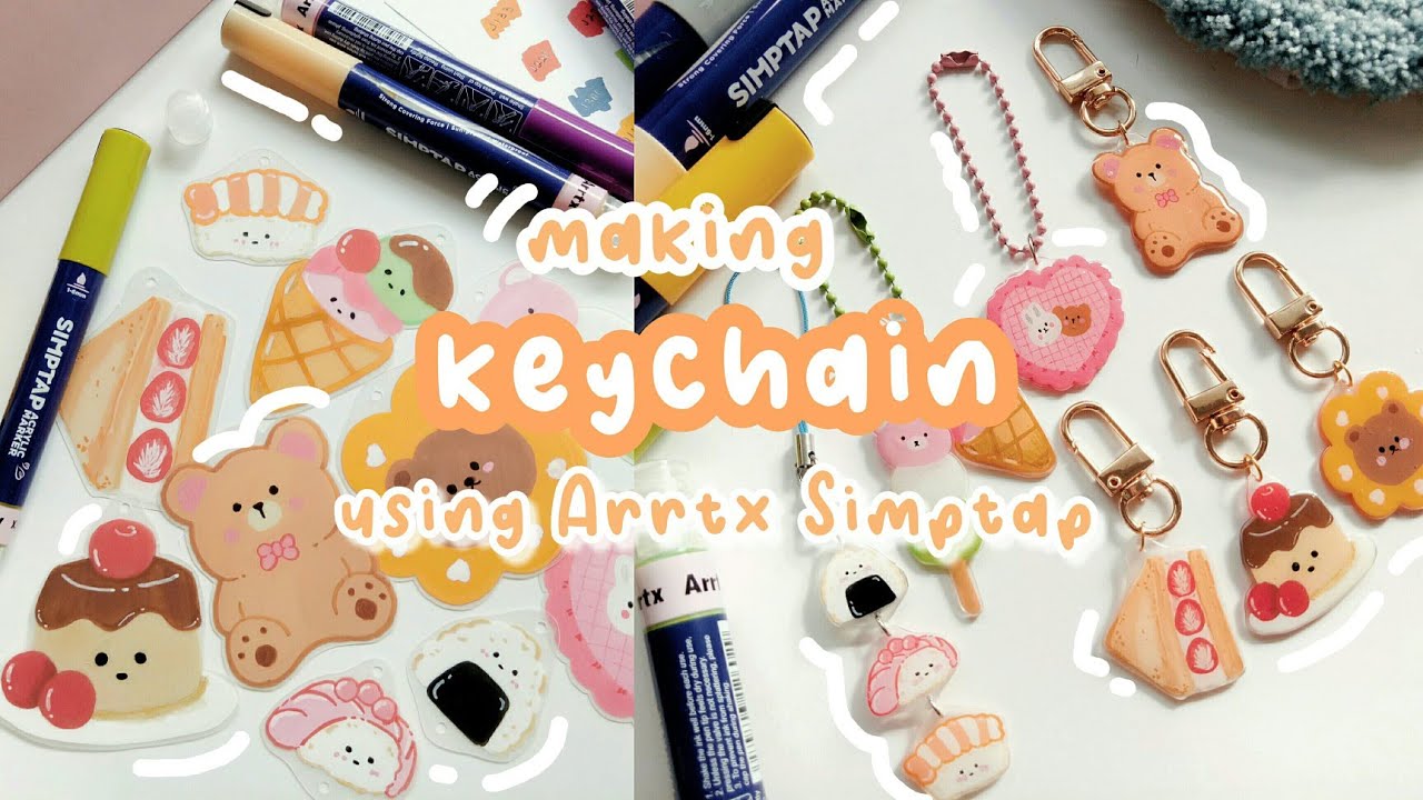 Making keychain 🐻🍮 using shrink plastic + trying out Arrtx Simptap 48 Acrylic Markers