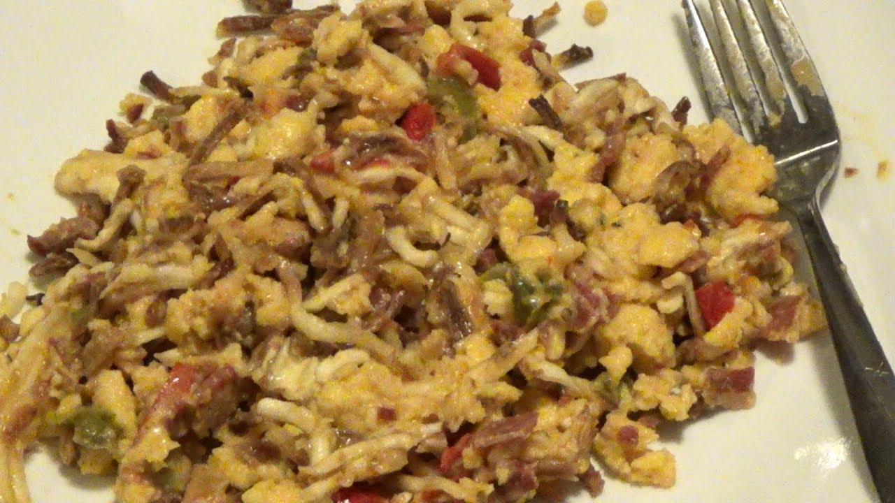 Freeze Dried Scrambled Eggs Hash Browns And Bacon Breakfast Skillet Ep50