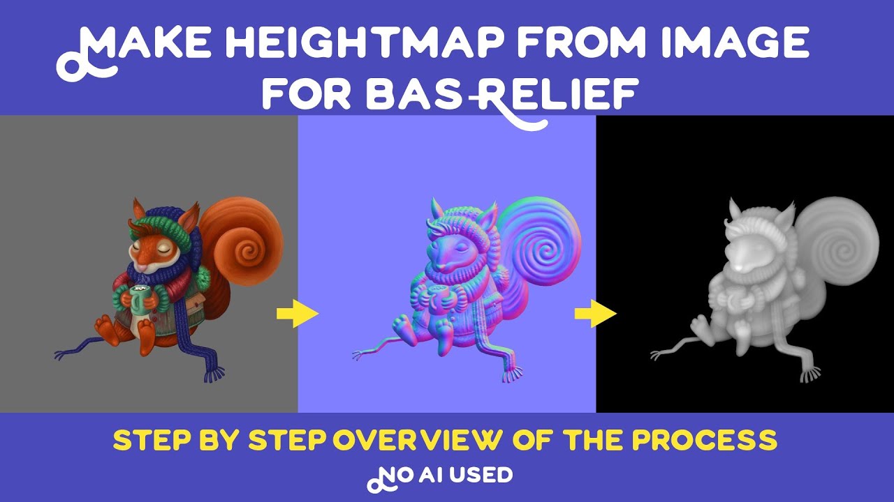 Make normal map and heightmap from image for bas-relief step by step