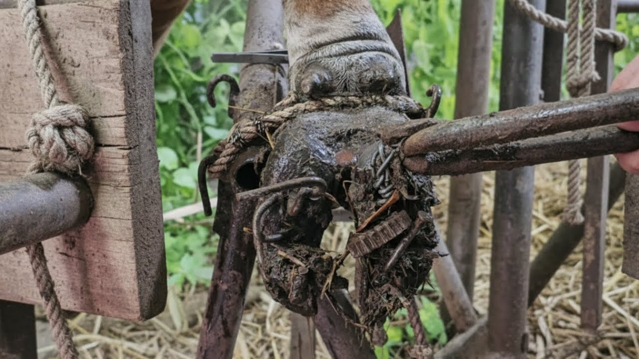 Nicely Cow Hoof Fixing! 🐄 Removing Deep Rusty Nail & Saving Cow from Infection