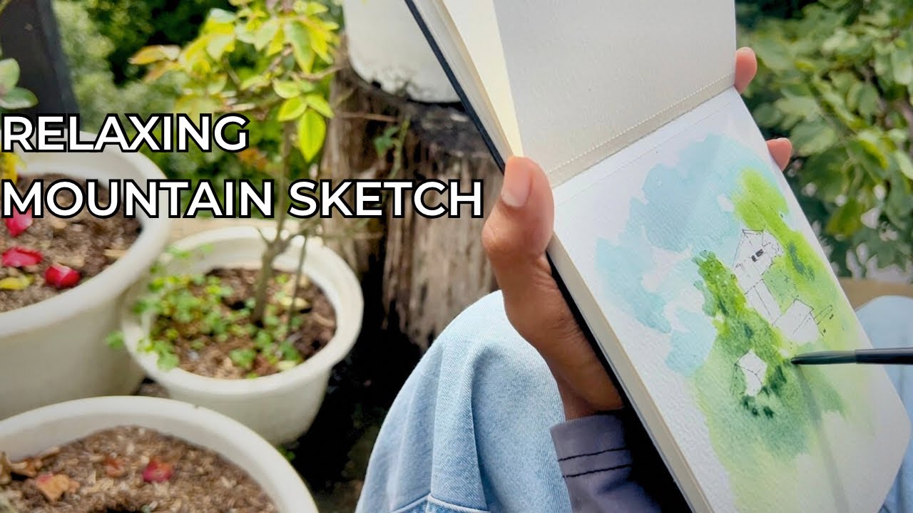 Calm Mountain Sketching ⛰️ | Relaxing Watercolor of Two Hidden Hill Houses 🏡 