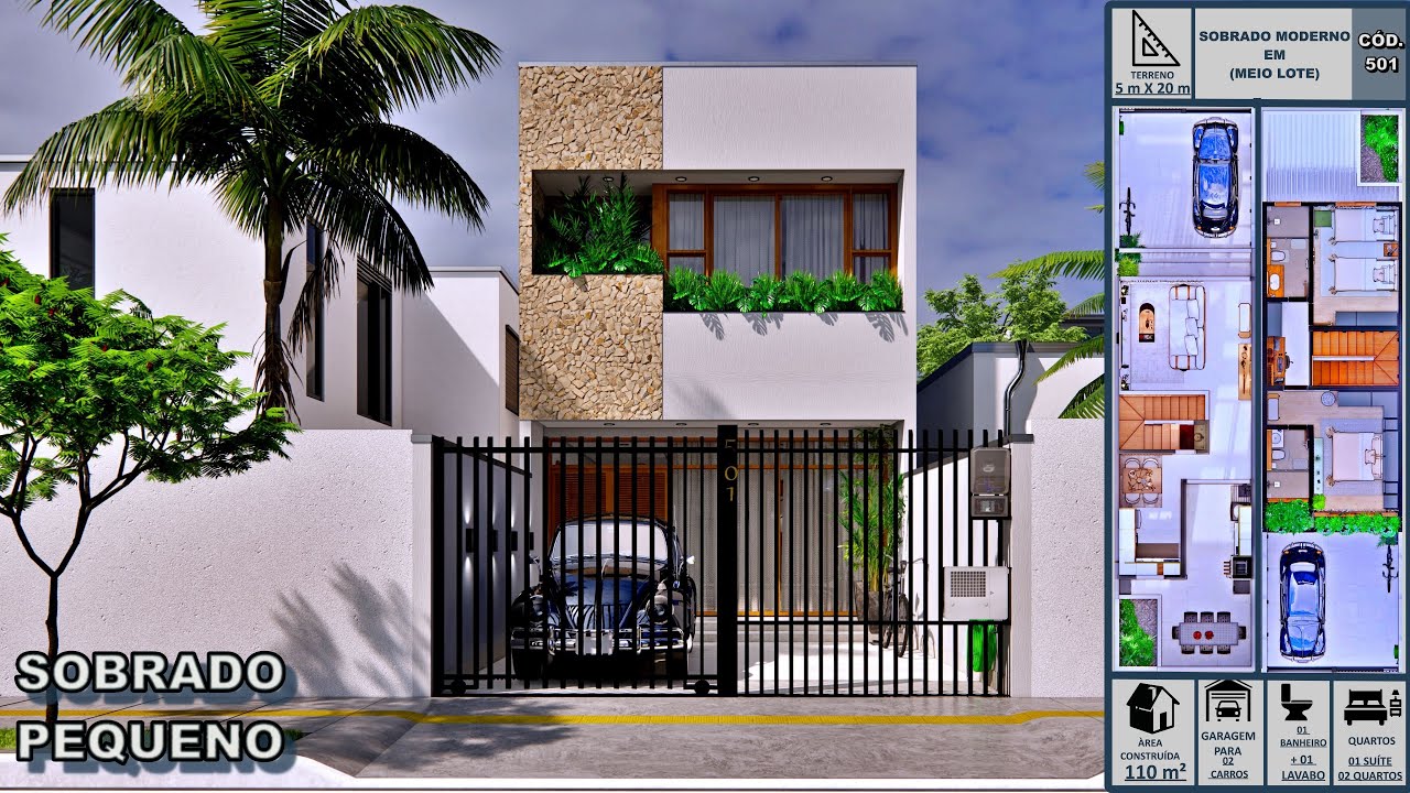 Sobrado em terreno 5x20: O Segredo para Morar Bem em Terreno Pequeno! Contendo 02 quartos.