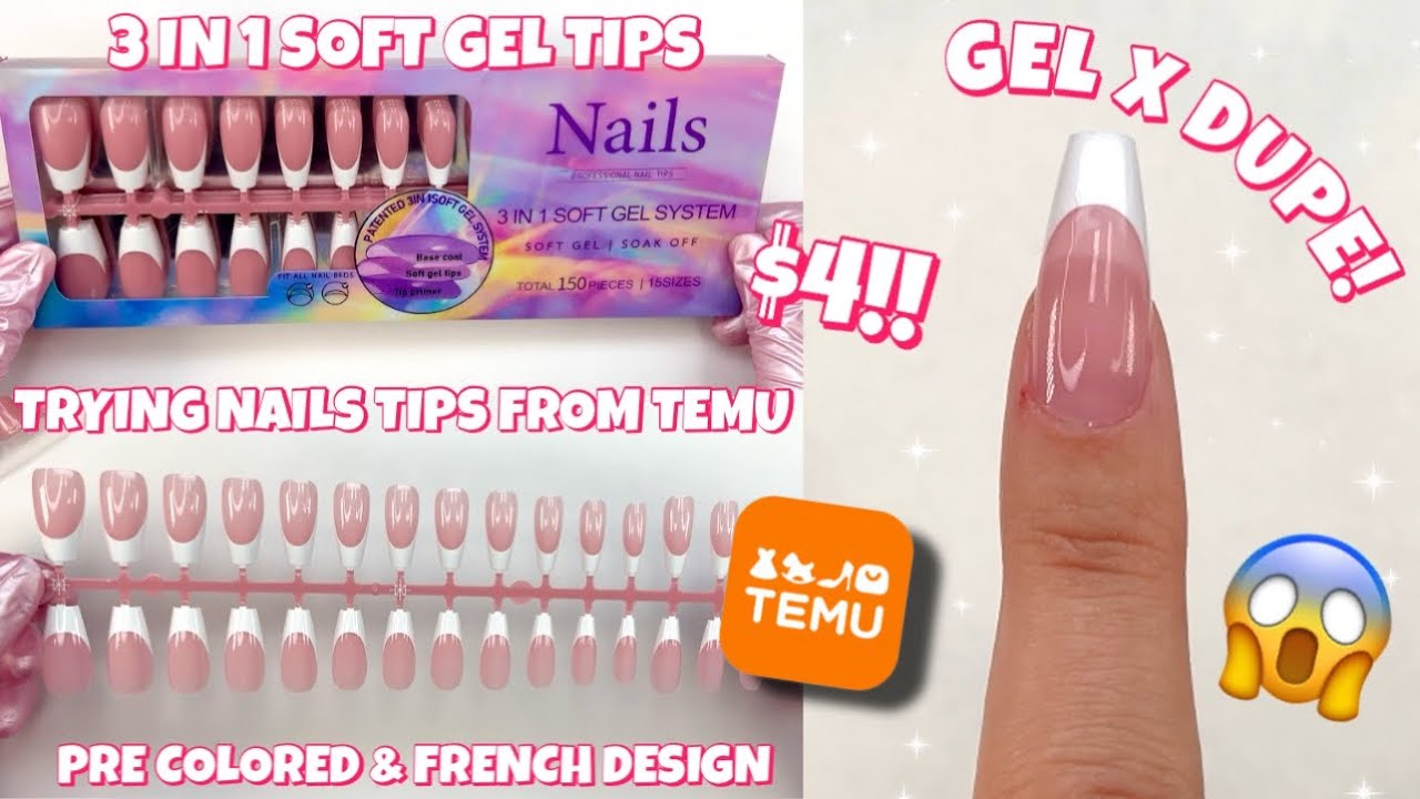 TRYING TEMU $4 PREMADE FRENCH TIP DESIGN 3 IN 1 SOFT GEL NAIL TIPS | AFFORDABLE NAILS AT HOME