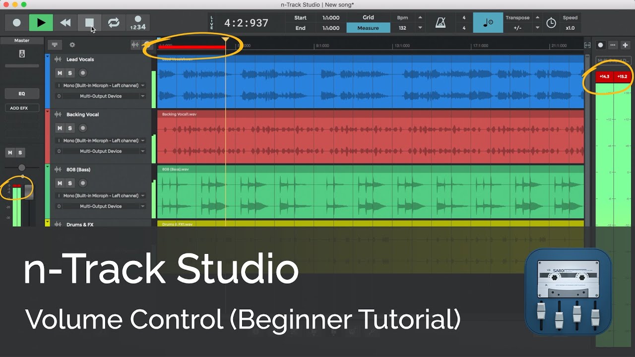 Управление громкостью в n-Track Studio | Урок для начинающих