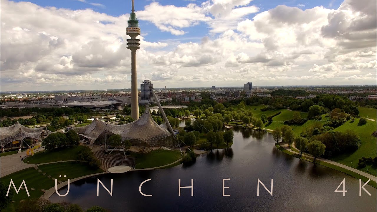 MÜNCHEN MUNICH from above in 4K - Aerial View Drohne Marienplatz Allianz-Arena Olympiapark BMW