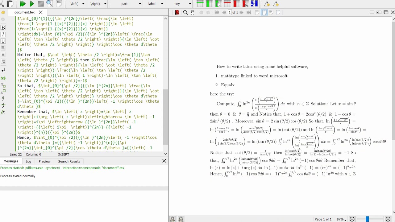 Latex Demo using texstudio, Equal x and mathtype to fast math mode typing