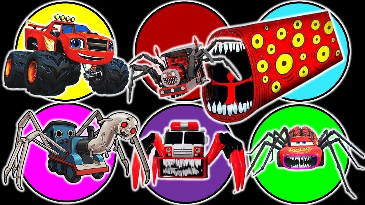 KUMPULAN MONSTER  !! Train Eater, Cho Cho Charles, Blaze, Thomas Spider, Fire Truck, McQueen Spider