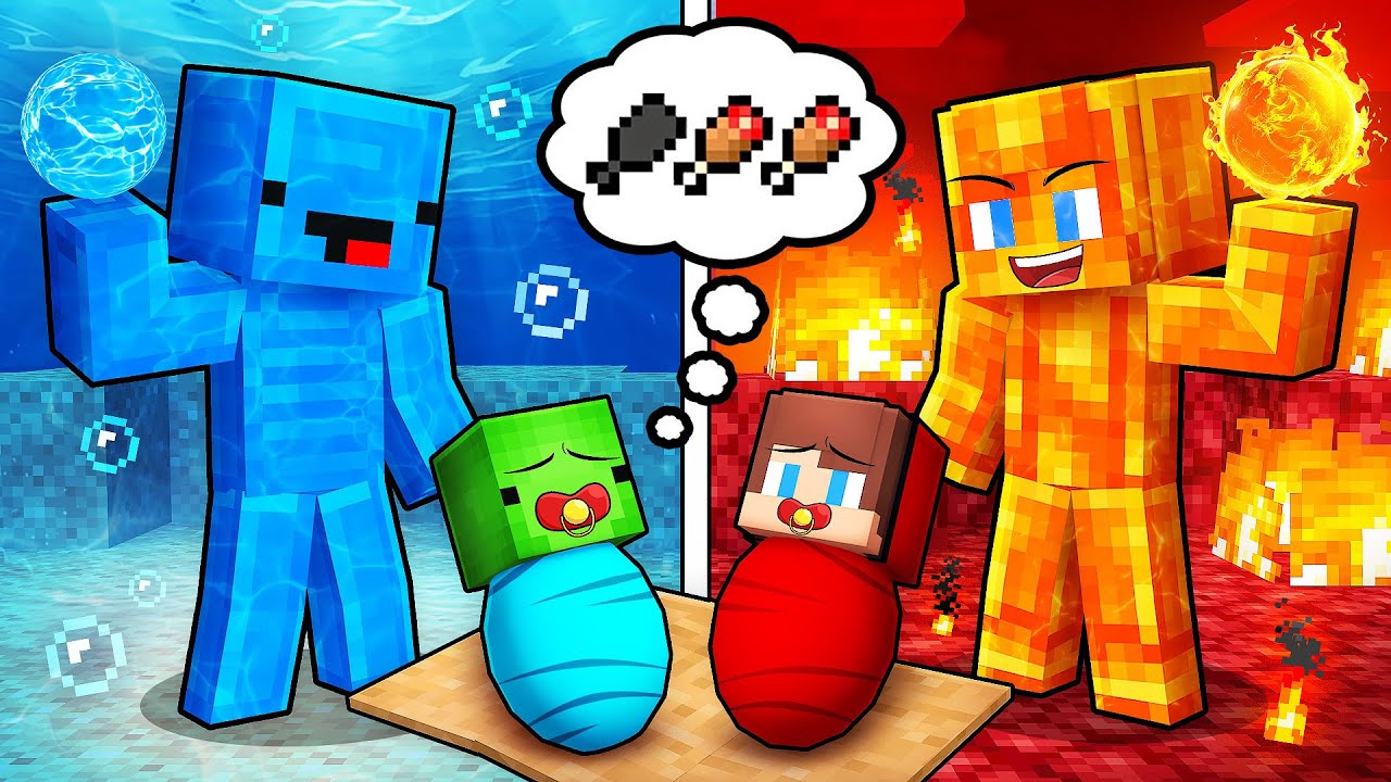 JJ and Mikey Adopted by ELEMENTAL Family in Minecraft - Maizen