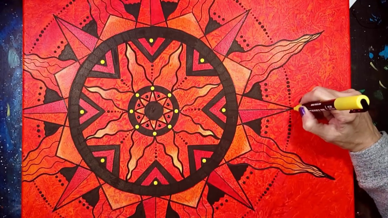Fiery Sun Mandala Acrylic Painting on Canvas (16