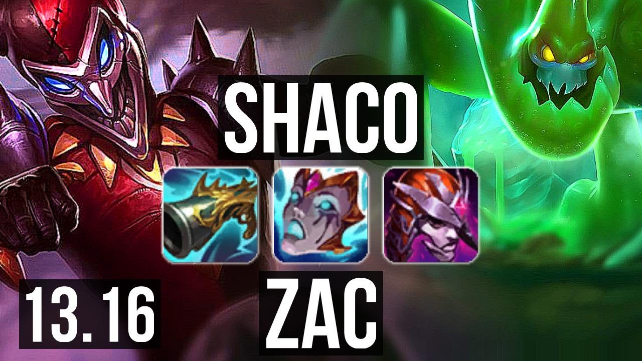 SHACO vs ZAC (JNG) | 5.1M mastery, 7/0/6, 1900+ games, Godlike | NA Master | 13.16