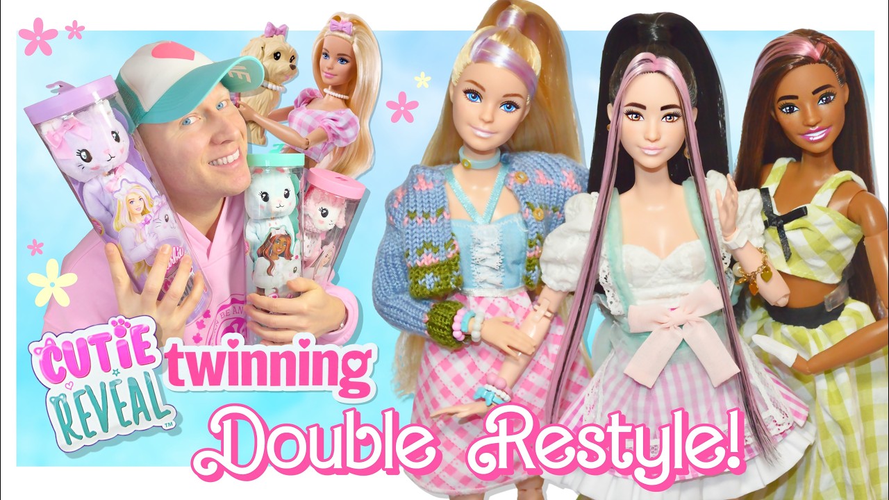 Barbie Cutie Reveal Cuddly Series + Twinning Looks 🌼 DOUBLE Restyle!