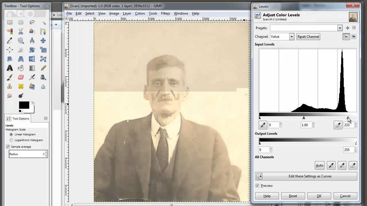 Scan and Restore Photo with 24 bit Scanner and GIMP