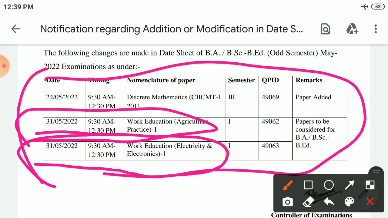 CRSU UNIVERSITY JIND: UPDATED DATE SHEET-BA.B.ED/BSC.B.ED MAY 2022/NEW DATE SHEET