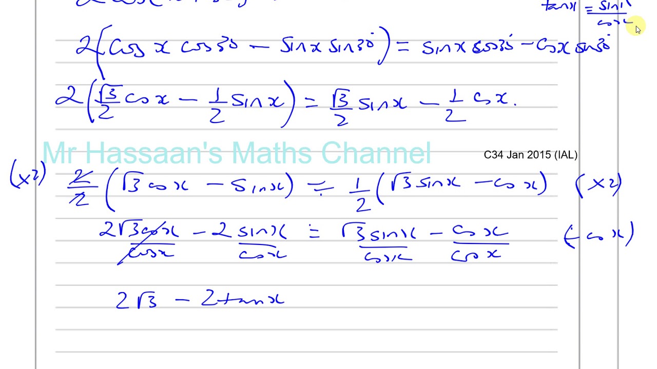 [P4] C34, (IAL), WMA02/01, Jan 2015,  Q1, Trig Identities & Equations