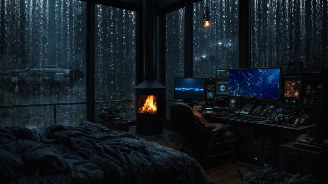 Cozy Rainy Night Room Ambience 🌧️ Fireplace, Storm Rain Sounds for Sleeping & Studying