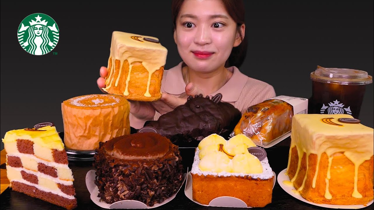 🍰Starbucks cake😍스타벅스 케이크 종류별로 싹쓸이!! 스벅매니아 집합😋 [Chocolate, Banana choux, Strawberry cake] Mukbang