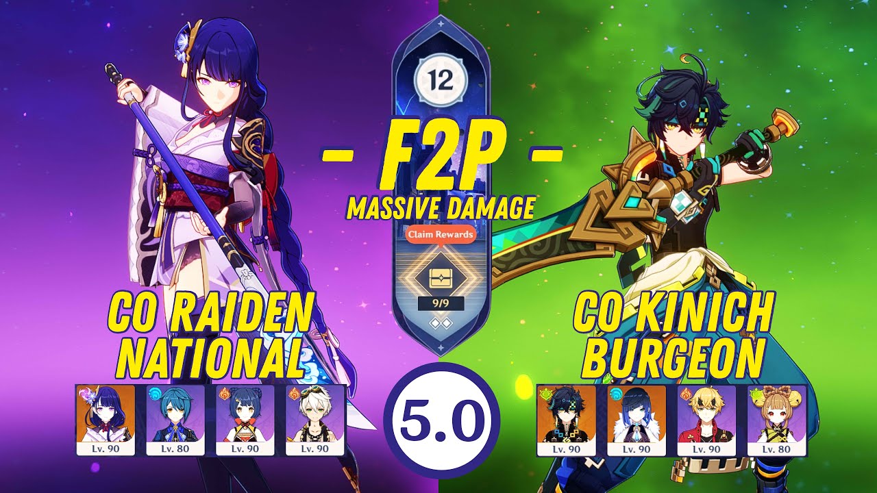 F2P Abyss 5.0 - C0 Raiden National & C0 Kinich Burgeon - Genshin Impact