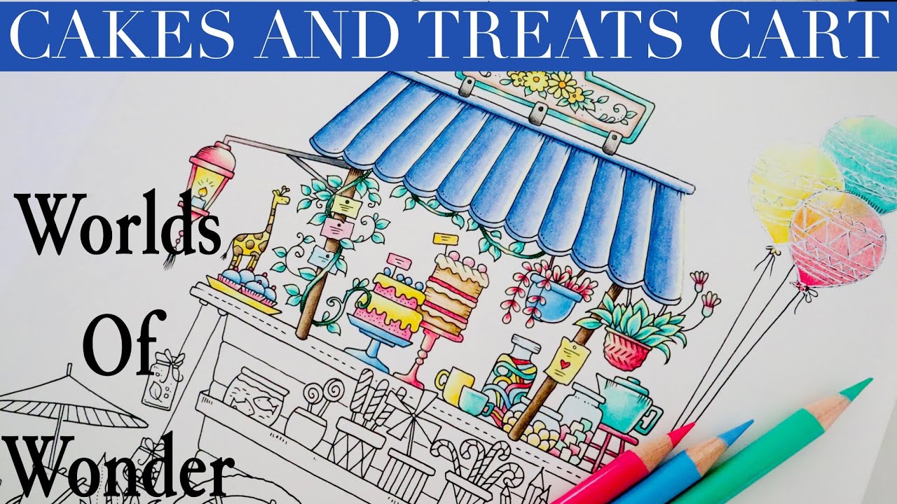 Colouring the Cake Cart in WORLDS OF WONDER | Johanna Basford | Polychromos | Adult coloring