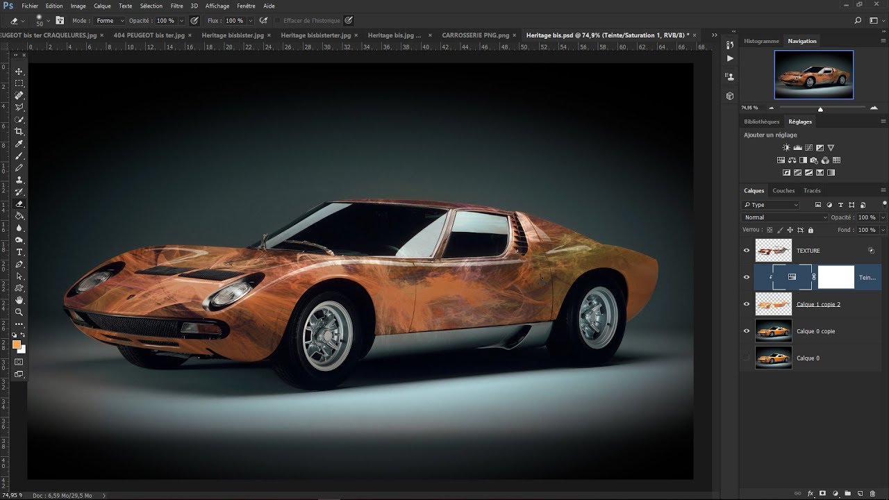 TUTORIEL PHOTOSHOP CC 2017.. APPLIQUE une TEXTURE sur une VOITURE