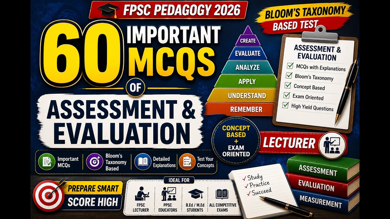 60 Important MCQs of Assessment & Evaluation | Bloom’s Taxonomy Based Test | Lecturer | FPSC