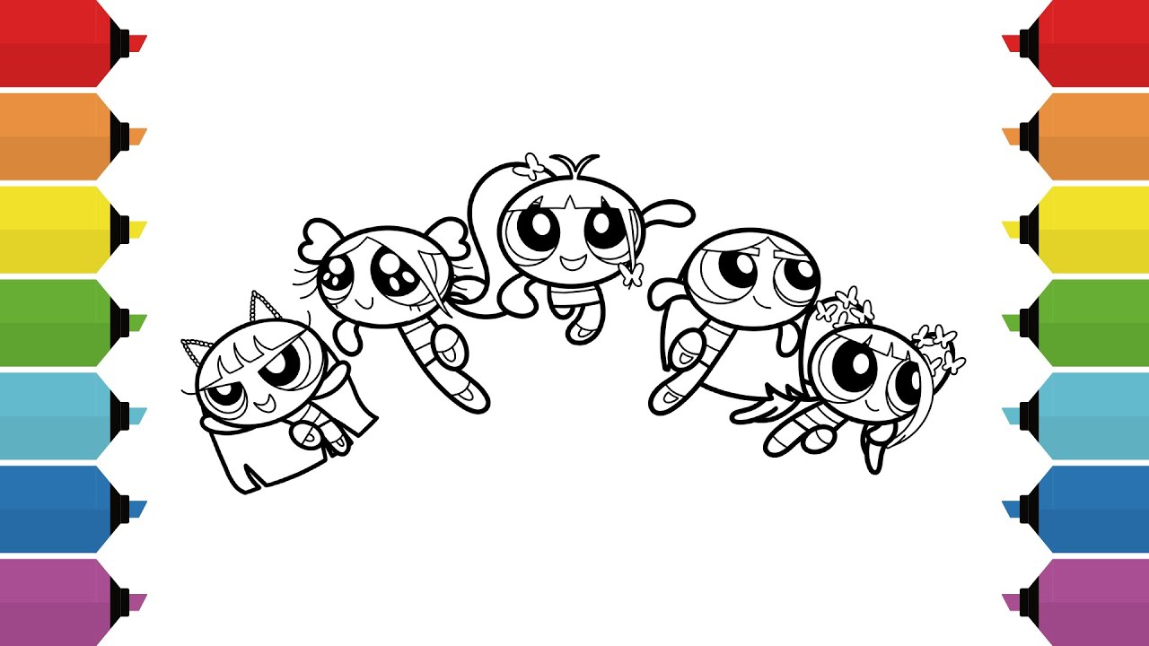 Coloring NewJeans Powerpuff Girls Coloring Page | Haerin, Danielle, Hyein, Minji, Hanni