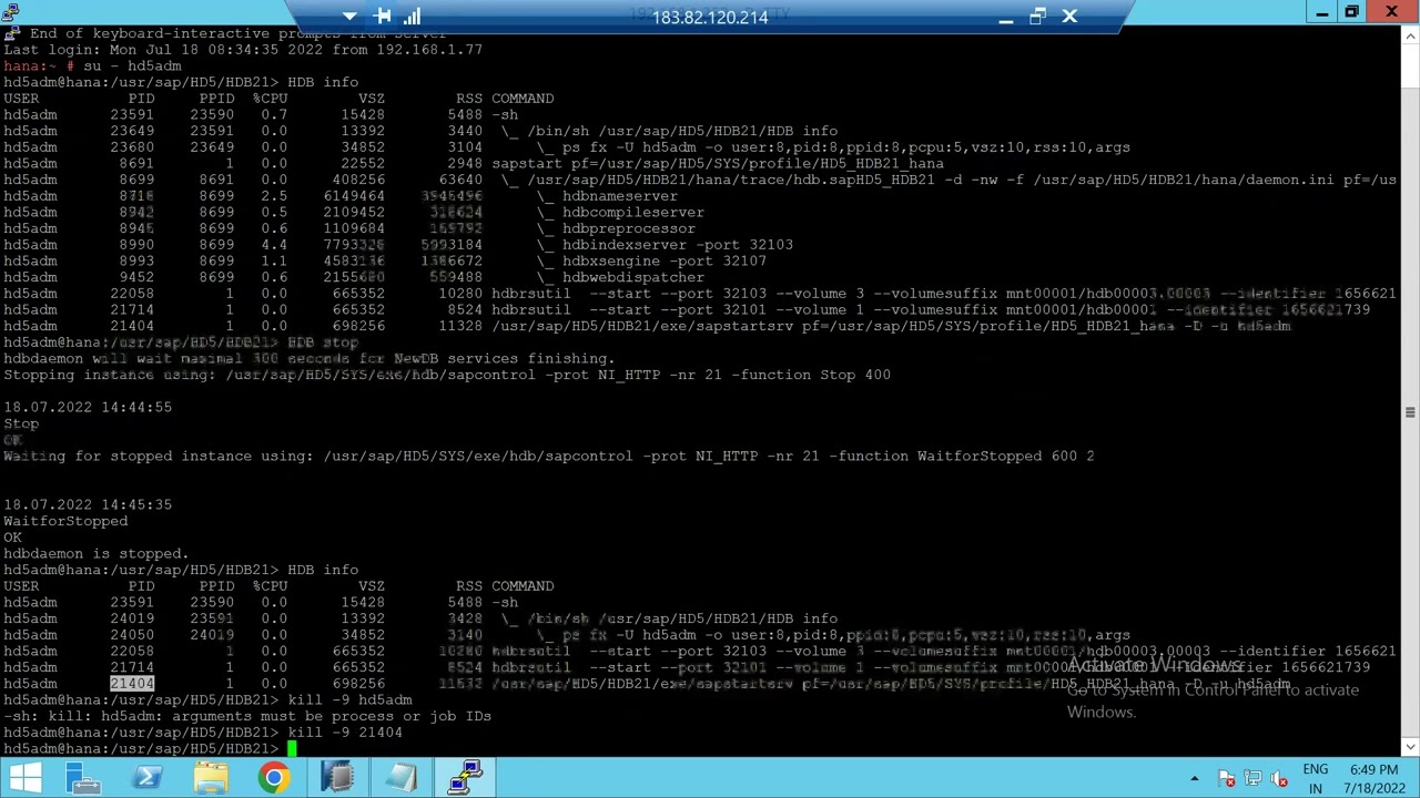 How to start and stop Hana DB using HDB commands.