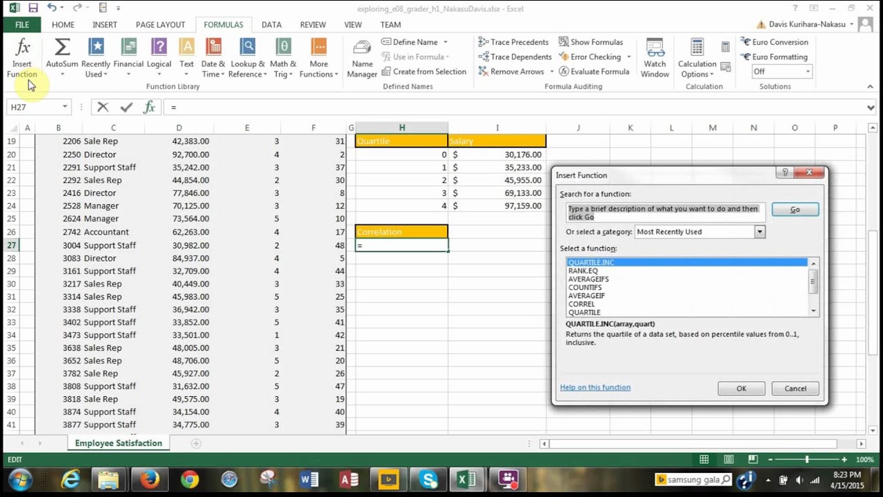 BUS 311 Project #8 STATISTICAL FUNCTIONS [Part II]