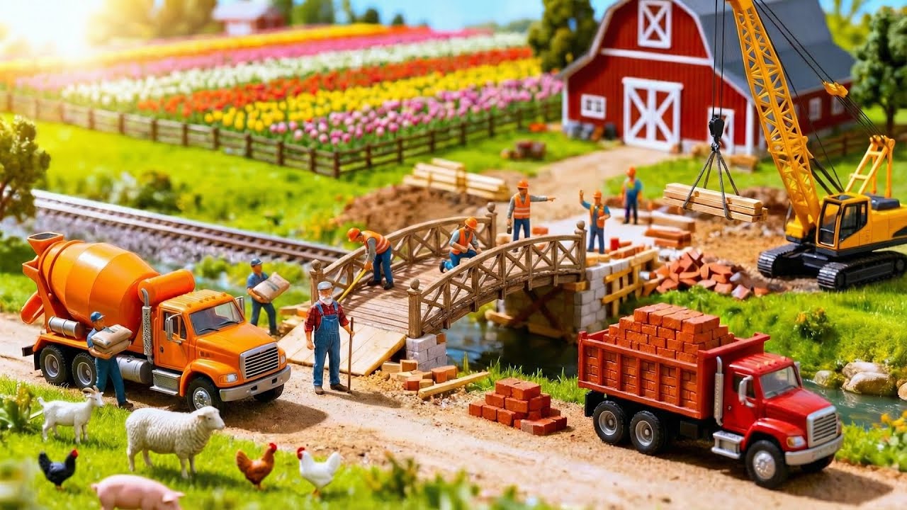 Building a Miniature Farm Barn Bridge And Rescue Farmer Truck Falling 🌉Tiny World Crafting