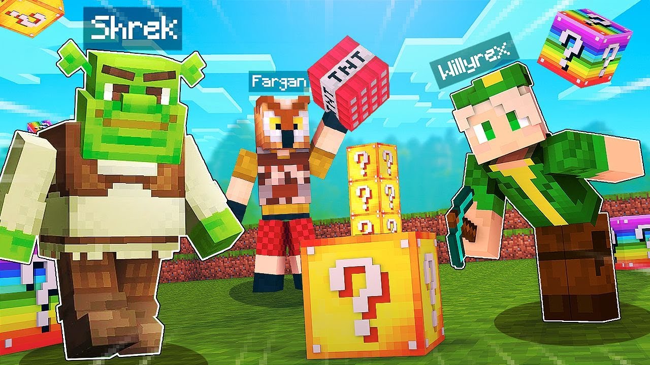 WILLYREX y FARGAN VS LUCKY BLOCKS DE SHREK en MINECRAFT