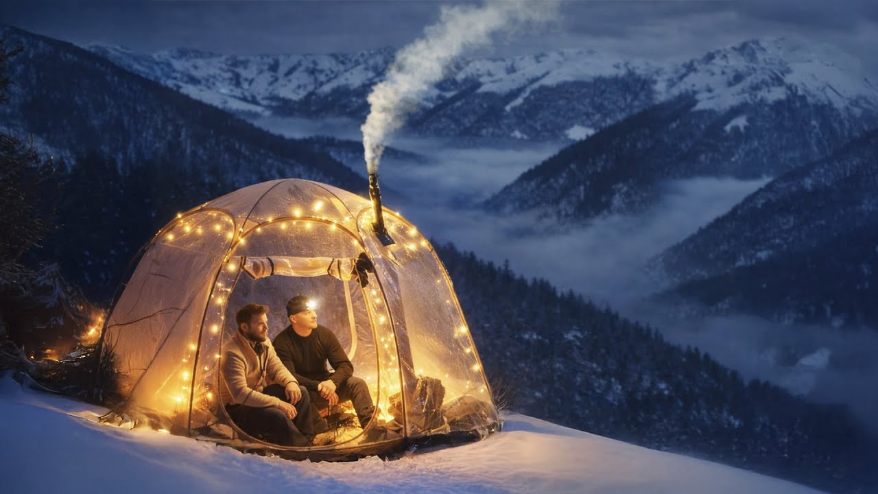 Hot Tent Camping on a Mountain Peak | Winter Survival with a View