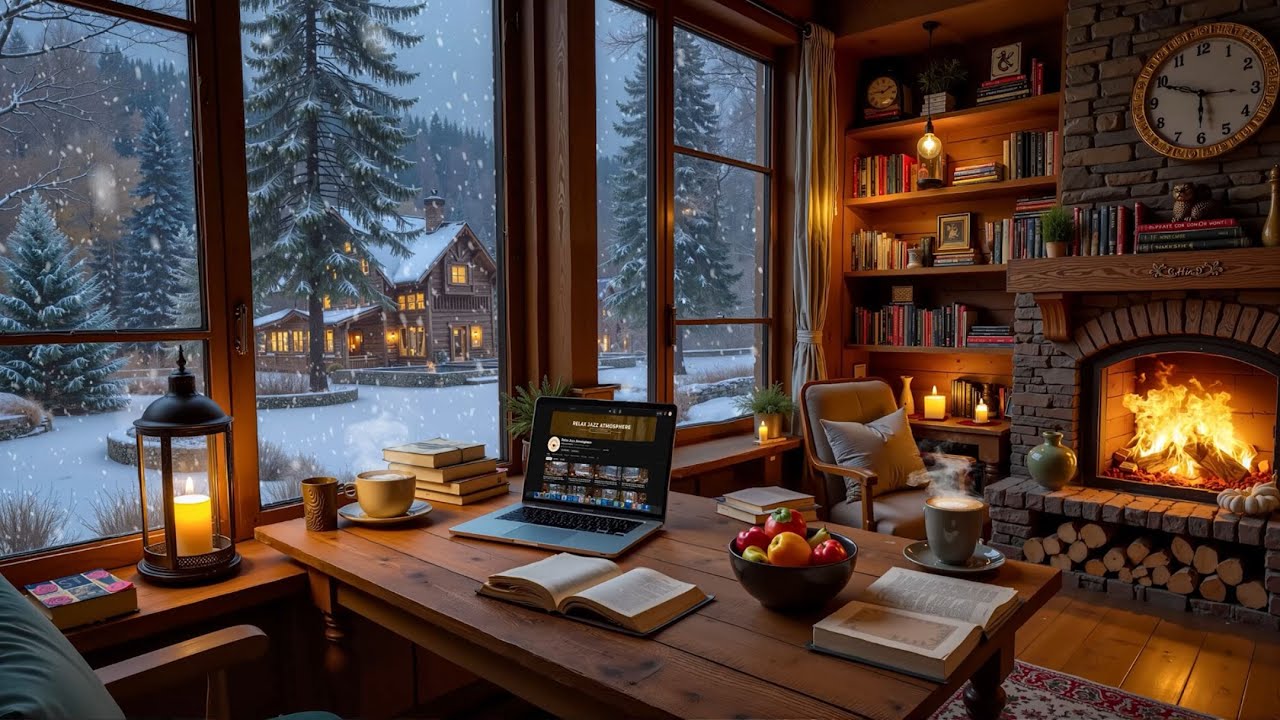 Нежный джаз у заснеженного окна ❄️ Фортепианный джаз и потрескивание камина