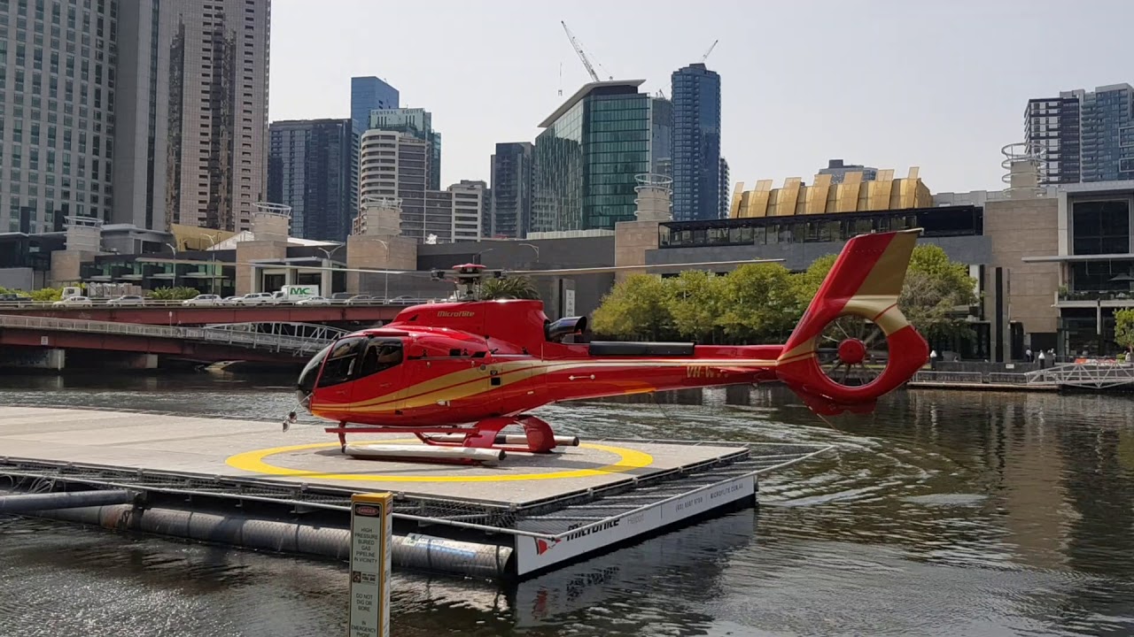 CLOSEUP Helicopters - Two Airbus EC 130 T2 Start Up and Takeoff together - Microflite Melbourne