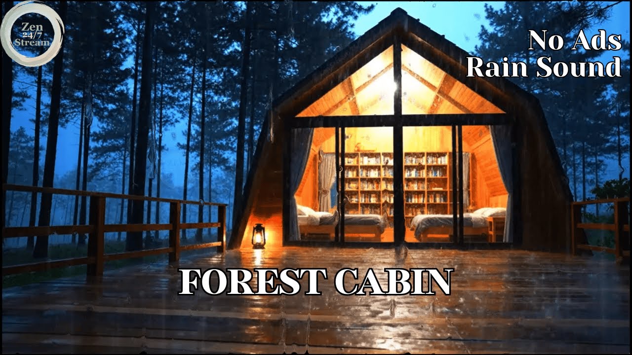 NO ADS Cozy Forest Cabin Rain & Distant Thunder |  Sleep, Study, Relax. #sleepaid #rainsound