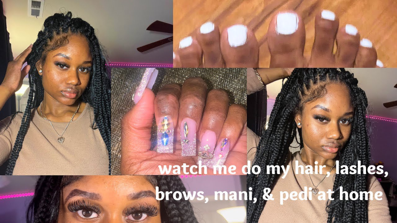 maintenance vlog : small boho knotless braids, lash extensions, at-home spa