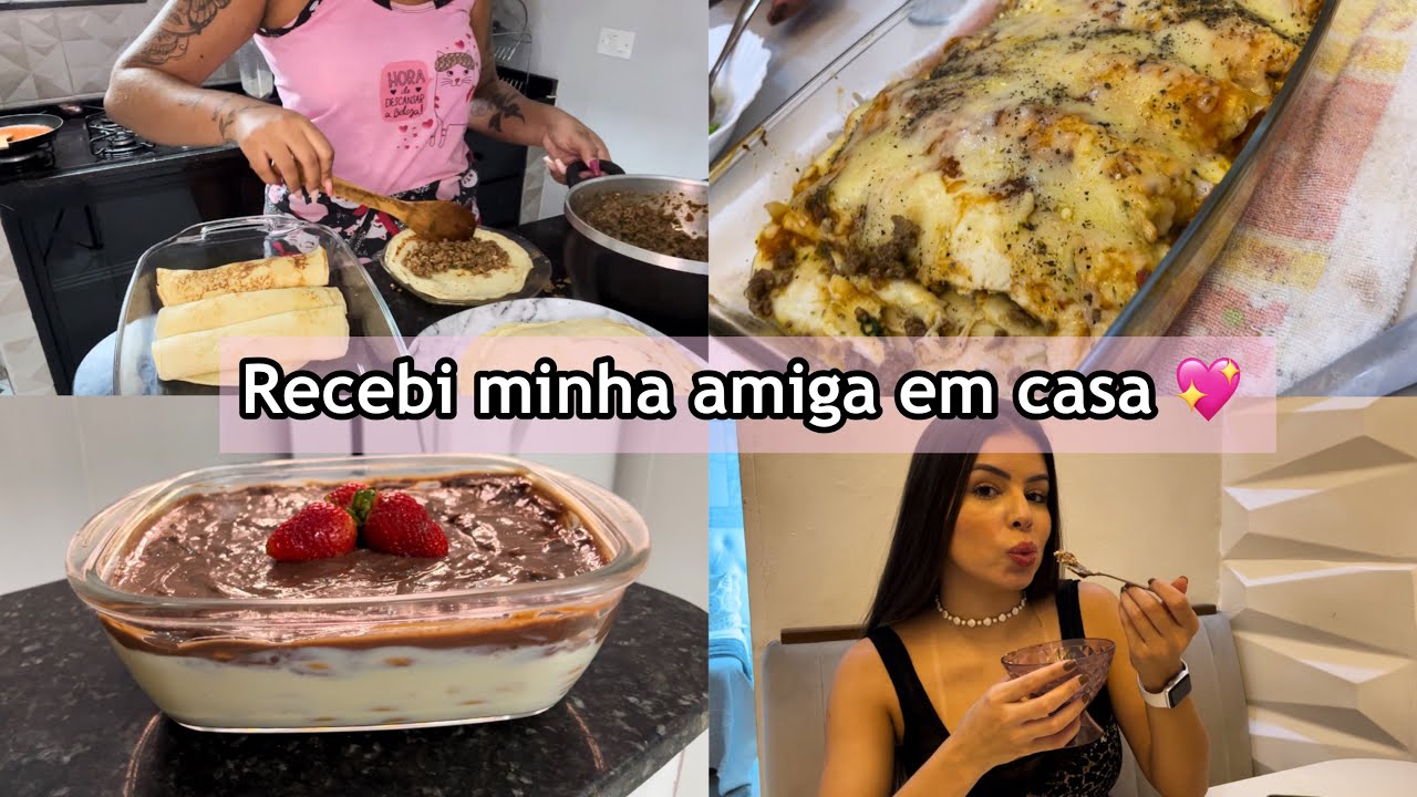 FIZ UM ALMOÇO PRA RECEBER MINHA AMIGA| Panqueca de carne + Pavê de ninho com brigadeiro😋
